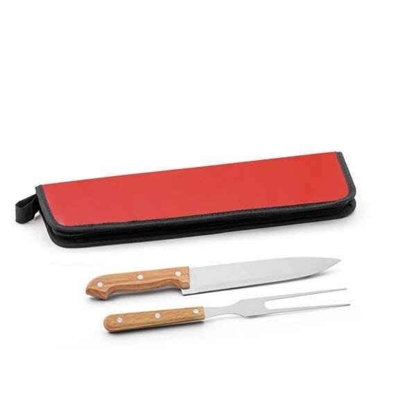 Faca e Garfo para Churrasco Em Aço Inox e Cabo De Madeira - 1