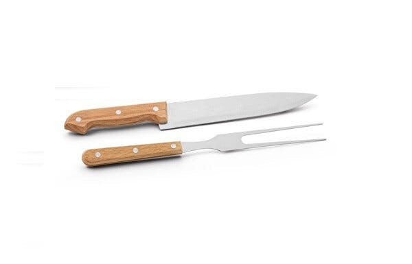 Faca e Garfo para Churrasco Em Aço Inox e Cabo De Madeira - 2