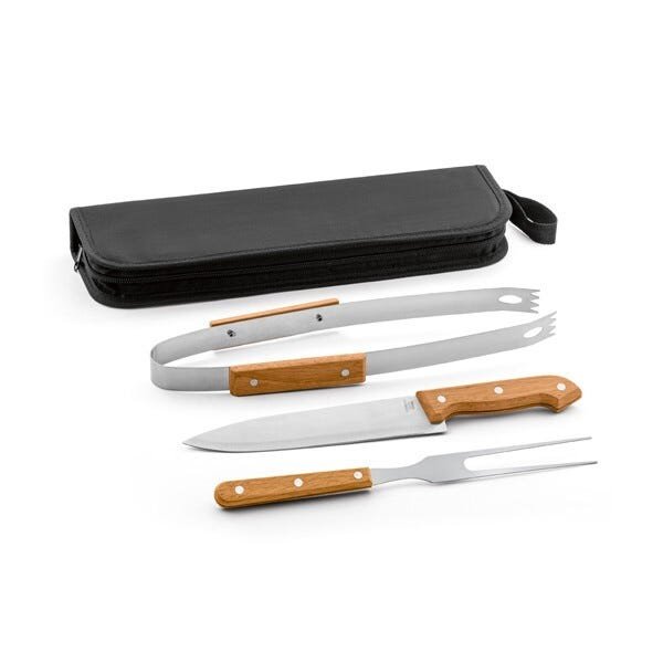 Kit Para Churrasco Carnes Com 3 Peças De Inox e Madeira Com Estojo Em Nylon - 1