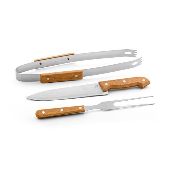 Kit Para Churrasco Carnes Com 3 Peças De Inox e Madeira Com Estojo Em Nylon - 3