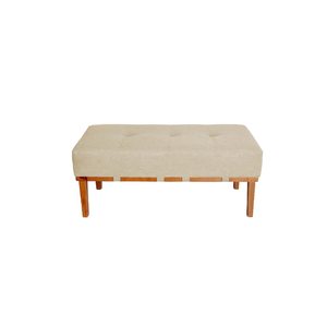 Puff Retangular Mini Recamier em Linho e Madeira Maciça 80 Cm Linho Bege