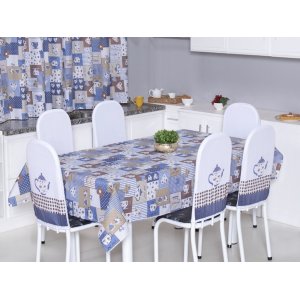 Kit 6 Capas Encosto de Cadeira de Ferro Tubular Cozinha e Jantar Malha Helanca com Elástico:bule Azu