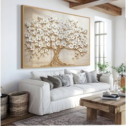 Quadro Decorativo Árvore da Vida Flores Brancas Sala Quarto Casa Escritório - 1