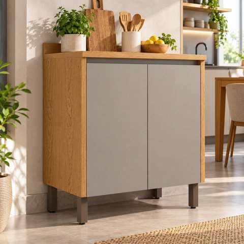 Balcão de Cozinha 80 cm Áurea 100% MDF Cinamomo/Fendi