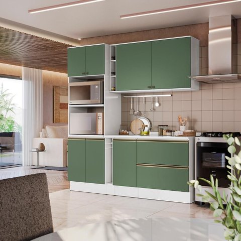 Armário de Cozinha Compacta 100% Mdf 205cm Branco/verde Celeste Kappesberg