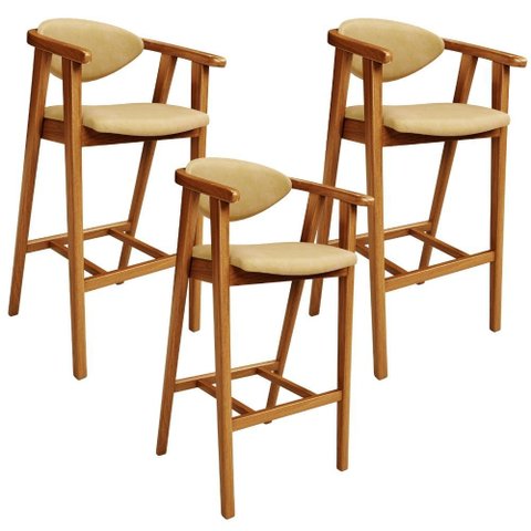 Kit 3 Banquetas Alta para Cozinha Bancada Bar Sala de Jantar Fixa Cecília L02 Couríssimo Casco Fendi