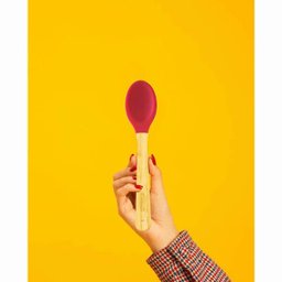 Colher Talher Silicone Bambu Utensílio Cozinha Vermelho - 2