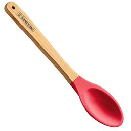 Colher Talher Silicone Bambu Utensílio Cozinha Vermelho - 1