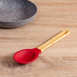 Colher Talher Silicone Bambu Utensílio Cozinha Vermelho - 4