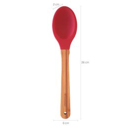 Colher Talher Silicone Bambu Utensílio Cozinha Vermelho - 3