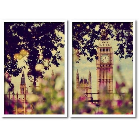 Conjunto Quadros Decorativos 2 peças 40x60 Londres - Moldura Branca