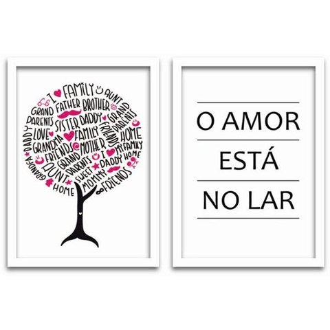 Conjunto Quadros Decorativos 2 peças 40x60 Amor no Lar - Moldura Branca
