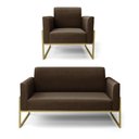 Ver imagem 1 de Sofá Namoradeira com Poltrona Base Industrial Alta Dourado Marisa Suede D03 - D\'rossi Cor Marrom