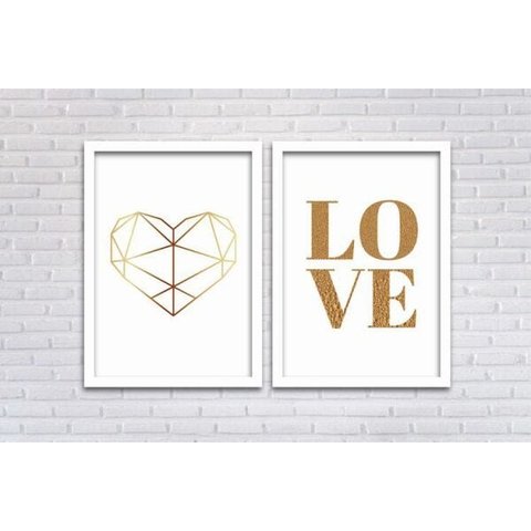Conjunto Quadros Decorativos 2 peças 40x60 Heart & Love - Moldura Branca