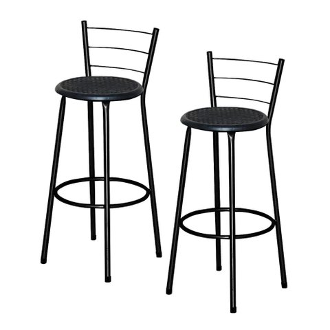 Jogo 2 Banqueta Alta para Cozinha Ratan Preta Cristal  