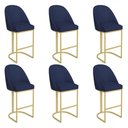 Ver imagem 1 de Kit 06 Banquetas Altas Bela Suede Azul Marinho Base Metálica Industrial Dourado - Pallazio