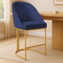 Ver imagem 3 de Kit 06 Banquetas Altas Bela Suede Azul Marinho Base Metálica Industrial Dourado - Pallazio
