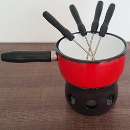 Aparelho de Fondue Vermelho Panela Esmaltada Com Vela 7 Peças - 4