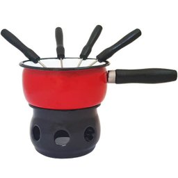 Aparelho de Fondue Vermelho Panela Esmaltada Com Vela 7 Peças - 1