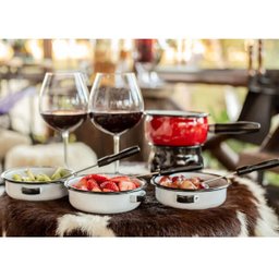 Aparelho de Fondue Vermelho Panela Esmaltada Com Vela 7 Peças - 3