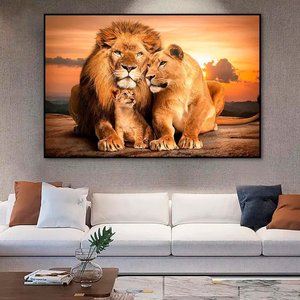 Quadro Decorativo Leão Natureza com Moldura Caixa de 3cm , Ideal para Sala de Estar e Quadros