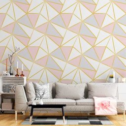 Papel De Parede Adesivo Geométrico Zara Rosa Lilás Dourado - 1