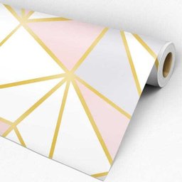 Papel De Parede Adesivo Geométrico Zara Rosa Lilás Dourado - 4