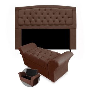 Kit Cabeceira Geovana + Calçadeira Baú Veneza Queen Size 160cm Suede:marrom