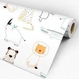 Papel de Parede Adesivo Infantil Animais Leão Onça Tucano - 3