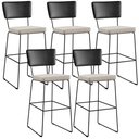 Ver imagem 1 de Kit 05 Banquetas Altas Cozinha Sala Jantar Fixa Allana L02 Couríssimo Preto Linho Cru - Lyam Decor