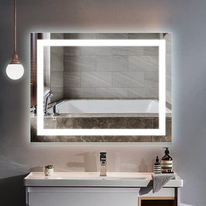 Espelho Retangular Iluminação Luz Led 3 Cores 100x50 Horizontal Tecla Touch