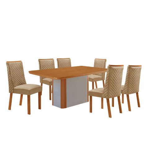 Mesa de Jantar Isadora Yasmin 180 cm Tampo MDF Canto Copo Laminado com 6 Cadeiras Moderna Mobília
