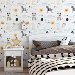 Papel De Parede Adesivo Infantil Animais Leão Onça Tucano - 1