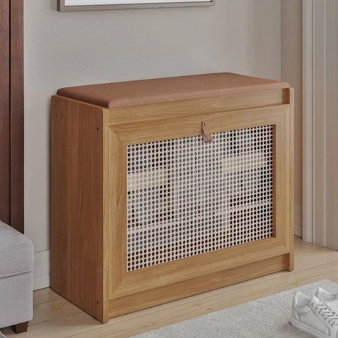 Banco Sapateira Plenitude Madeira Corino Marrom