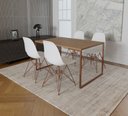 Ver imagem 1 de Mesa Industrial Base Ferro Cobre Tampo 137x90 Amendoa 4 Cadeiras Eames Ferro Cobre Assento Branco
