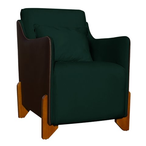 Poltrona Composê Heloisa Couro Marrom Veludo Verde