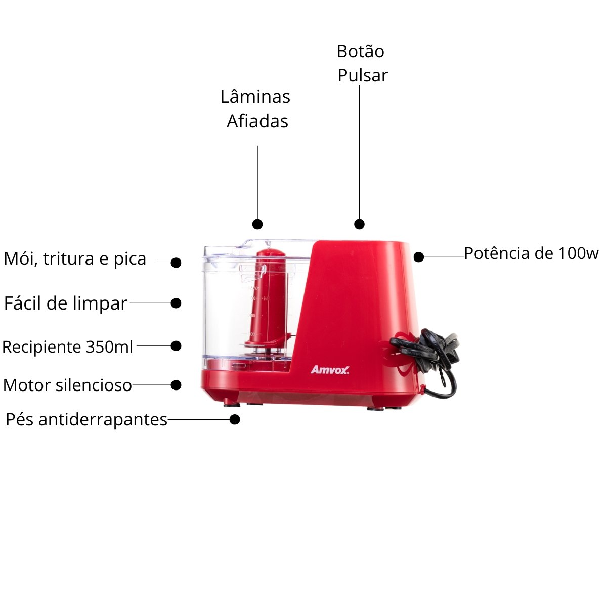 Mini Processador de alimentos Amvox  APR 1001 Red (220V) - 3