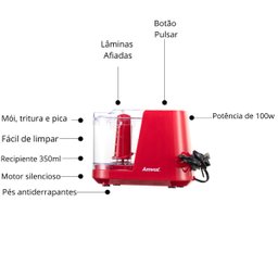Mini Processador de alimentos Amvox  APR 1001 Red (220V) - 3