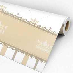 Papel de Parede Adesivo Infantil Unissex Listrado Bege Coroa - 4