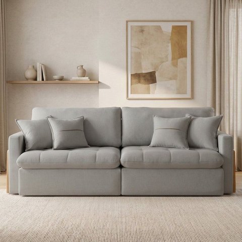 Sofá Cama 4 Lugares Retrátil Reclinável 260cm Linho com Molas Ensacadas Atena Yescasa Cinza