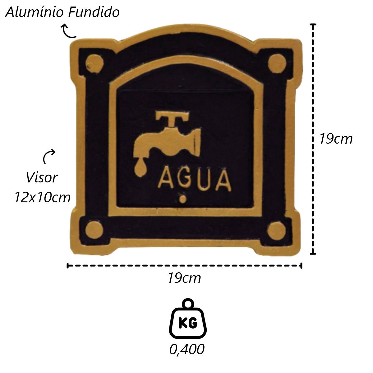 Visor Leitura Agua Dallas Ouro Alumínio Fundido 19x19cm Metal Mig 517mtm - 2