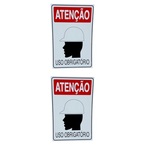 Kit 2 Placa de Sinalização Obrigatorio Capacete Segurança