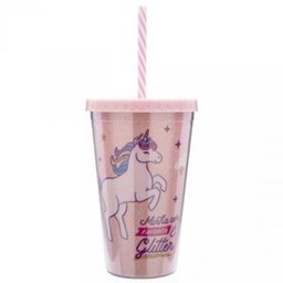 Copo Com Canudo e Glitter Unicórnio Mágico - 1