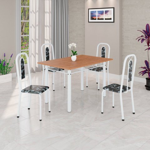 Conjunto para Sala de Jantar com 4 Cadeiras Lívia Branco/Preto
