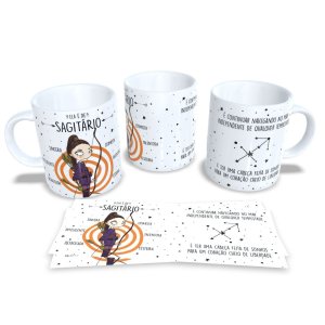 Caneca de Porcelana Signos do Zodíaco, Astrologia, Horóscopo Sagitario