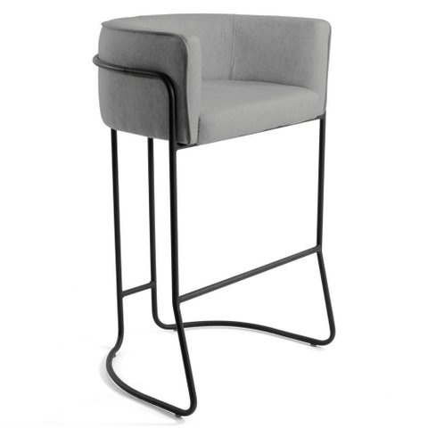 Banqueta Base Aço Preto Betina C-416 Linho Cinza Escuro Domi