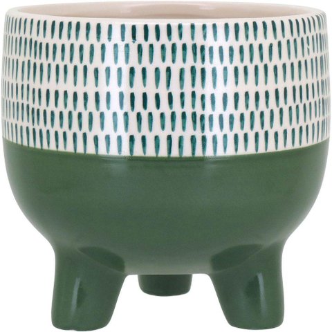 Cachepô Vaso Decorativo Planta Cerâmica 15x16x16cm Verde