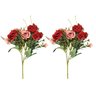 Jogo Buquê Mini Rosas Vermelho e Rosê 5 Flores Folhagens Realistas 2 Unidades 30cm - 1