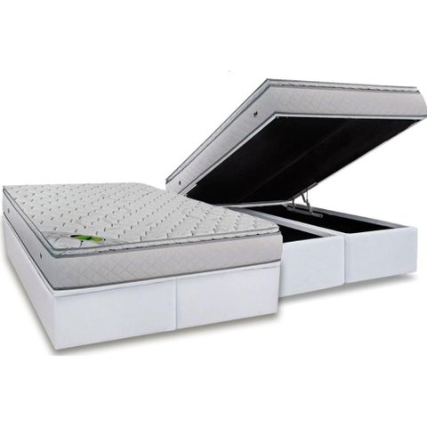 Cama Box Baú Queen: Colchão Molas Ensacadas Luckspuma Luck + Base Crc Courano White (158x198)
