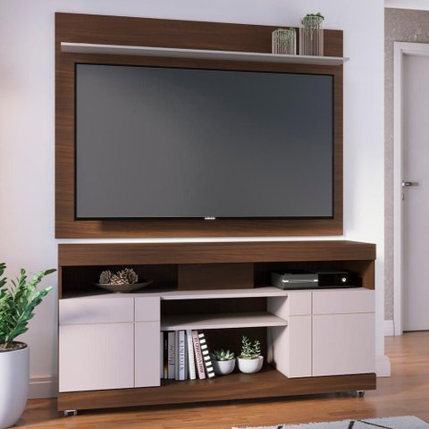 Rack Yara e Painel Maia Tv 55 Pol 136 Cm 5016 Nogueira Real Off White Colibri